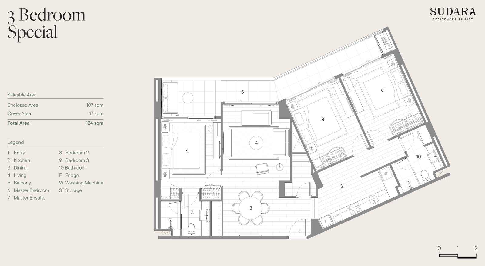 Sudara, планировка трёхкомнатная (3 спальни) Special, 124 м²